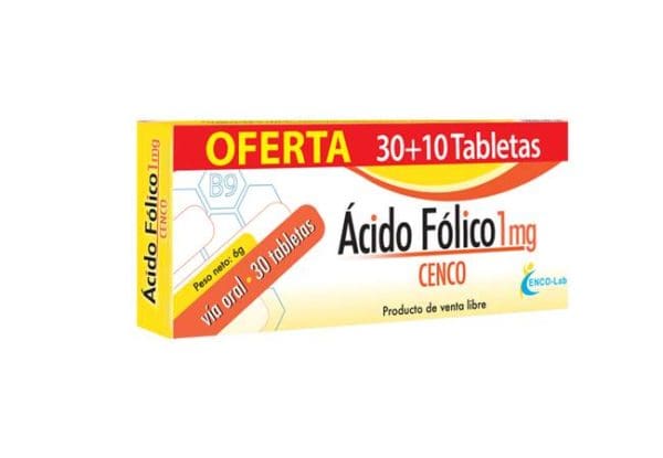 Ácido Fólico 1 mg - 30 Tabletas + 10 Tabletas